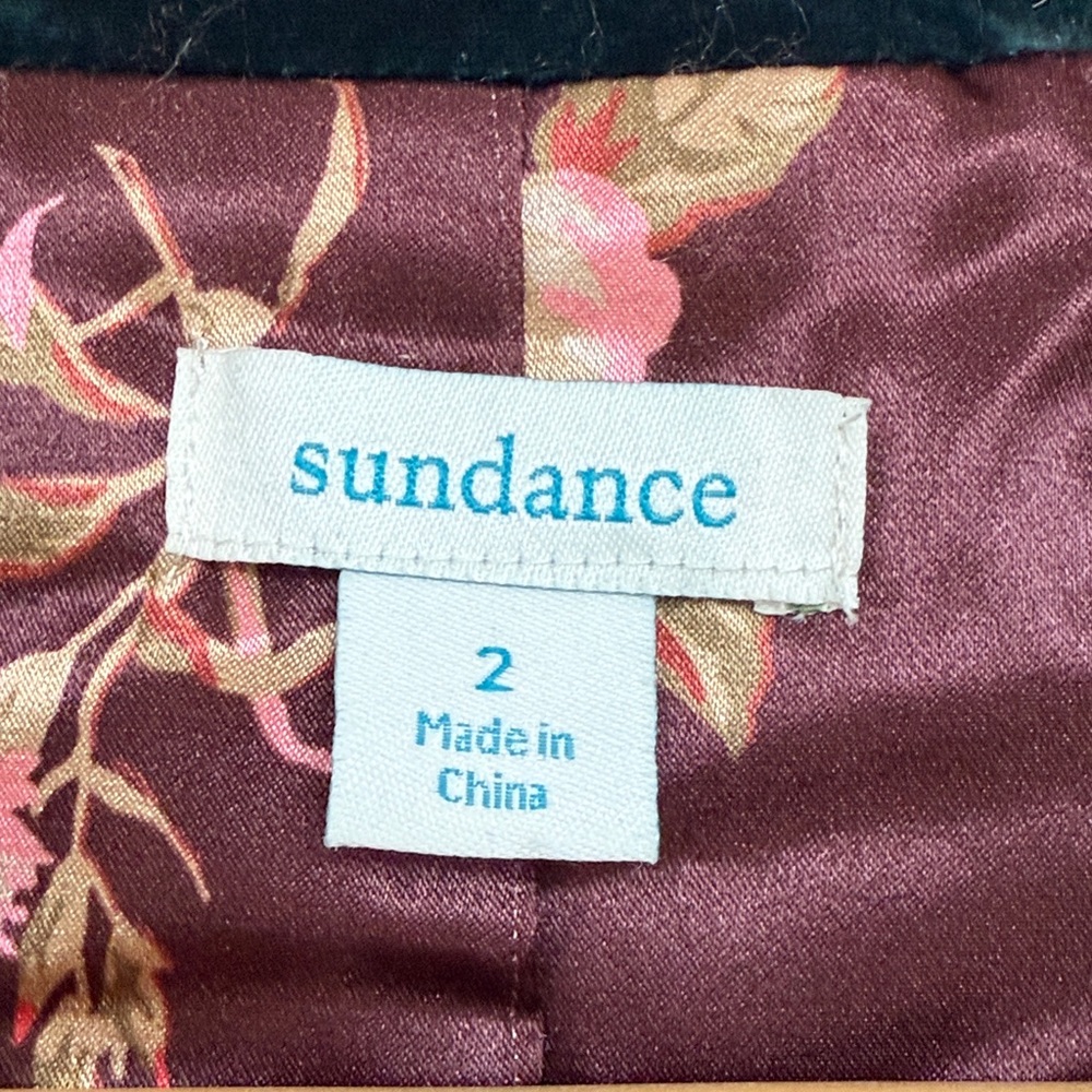 Sundance Beau Green Velvet Silk Blend Lined Floral Blazer Size 2 - Picture 3 of 12